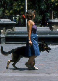 Frau mit Schäferhund auf dem Washington Place