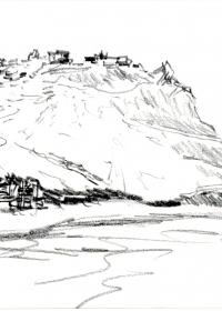 Taormina vom Meer aus. Bleistift. 1987